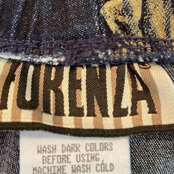 VTG 90s Forenza NWOT Sparkle Floral Waist Pull On Jeans TALL SPANDEX Gold NEW L - Picture 3 of 9